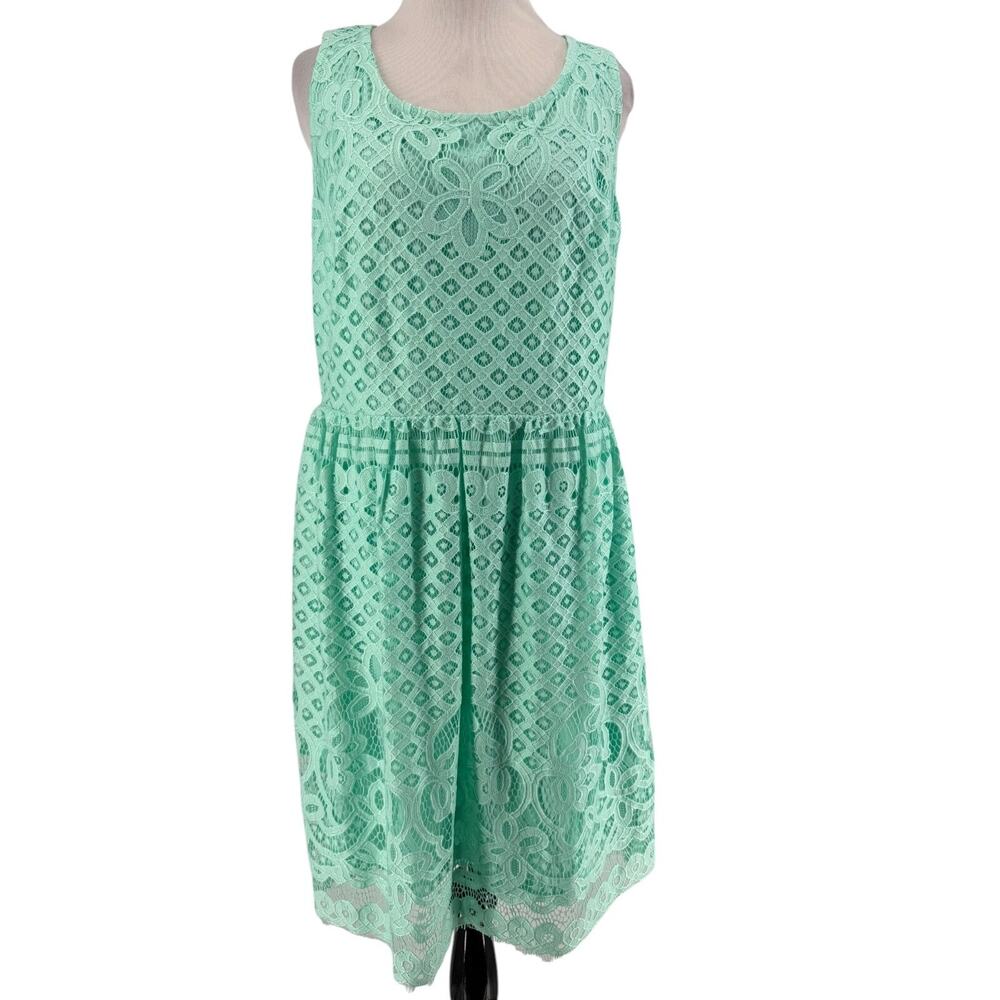 ELLE Women's Mint Green Floral Lace Sleeveless‎ A-Line Dress Size 12